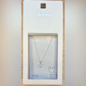 I Am Sterling Silver 925 Zirconia Solitaire Necklace – 16.5” Minimalist Pendant